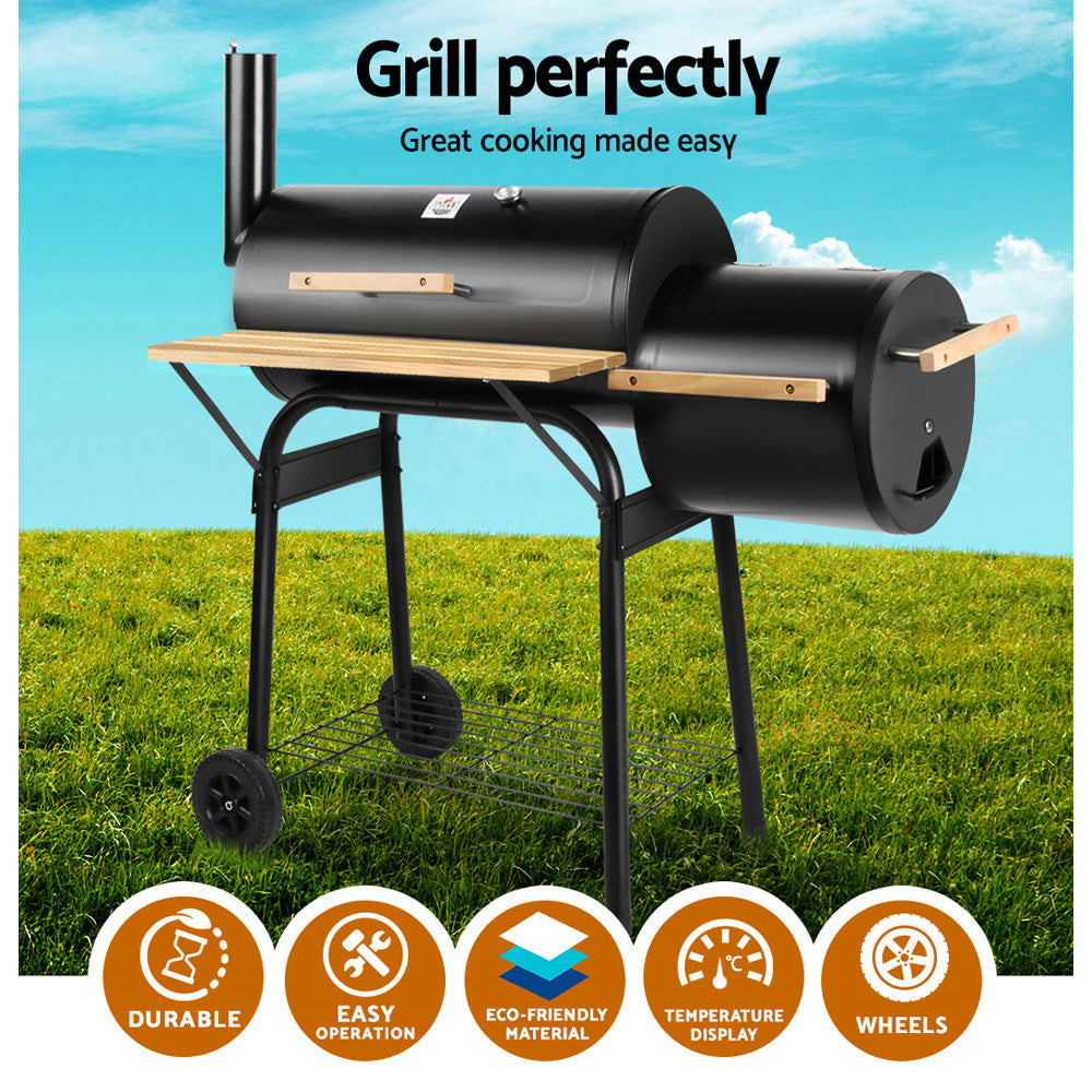 Grillz 2-in-1 Offset BBQ Smoker - Black