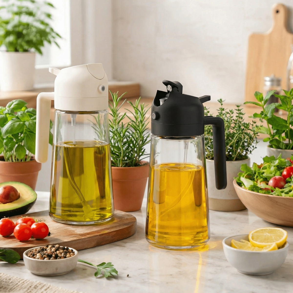 Chef Rizm 2-Pack Glass Oil Sprayer & Dispenser Set